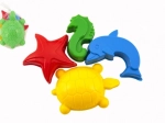 Plastic zandvormpjes – zeedieren, set van 4 stuks in netje