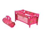 Lit de voyage pour poupées avec sac, motif floral rose