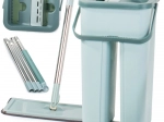 Rotating Flat Mop with Dual-Chamber Bucket