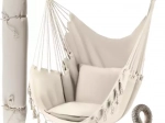 Hanging Brazilian chair for home and garden, beige, 2 cushions