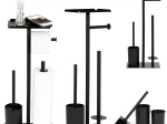 ModernHome bathroom toilet paper stand with toilet brush and shelf, black