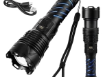 Tactical LED flashlight Trizand 1500 lm with 5000 mAh rechargeable battery, USB-C, zoom