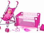 WOODY Kinderset mit Kinderwagen und Bettchen