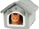 Niche pour chats Purlov gris avec toit amovible et rembourrage doux