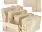 Reisset van 8 stuks kofferorganizers, beige