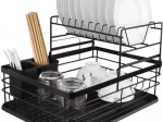 Égouttoir à vaisselle à deux niveaux RUHHY, noir, 43×29×27 cm