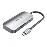 USB‑C Dockingstation 3× USB 3.0 mit SD/TF‑Kartenleser und PD‑Stromversorgung 100 W Vention, grau