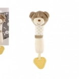 Hochet/mordeur ours en peluche 24 cm beige sur carte en sachet 0+