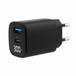 30 W GaN-Schnellladegerät mit USB‑C und USB‑A, LCD‑Display, schwarz