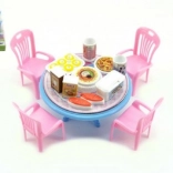 Doll furniture – table and chairs with accessories, plastic, 12 cm