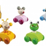 Wooden squeaky car with animals for children 12m+