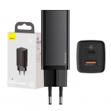 Schnelles Reise-Ladegerät BASEUS GaN Lite 65W, USB‑C + USB, schwarz