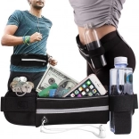 Laufgürteltasche mit Flaschenhalter, Reflexstreifen und Kopfhörerdurchführung – schwarz