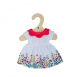 White floral dress with red collar for 25 cm doll