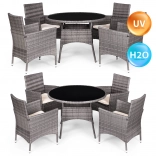 Mobilier de jardin en polyrotin – 4 chaises + table ronde MultiGarden