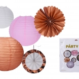 Party mix of paper decorations – lanterns, pom poms and hanging ornaments (set of 12)