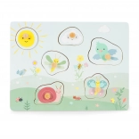 ECOTOYS wooden sensory insert puzzle with tactile textures, 6 pieces