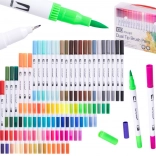Dual-tip markers and fine liners in a case, 100 colors