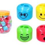 double pencil sharpener with face and shavings container