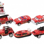 Metal/plastic fire truck cars 7 cm with freewheel, assorted types, 12 pcs in box