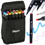 Dual-tip alcohol markers in a case, 24 colors + stand