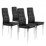 Ensemble de 4 chaises noires pour salle à manger et salon avec rembourrage matelassé et pieds chromés