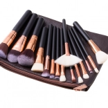 Set van 15 make-up borstels met hoes - bruin