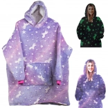 Stralende oversized hoodie-deken met capuchon, paars met eenhoorns