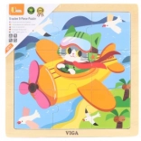 Wooden Puzzle 9 Pieces – Airplane with Kitten VIGA