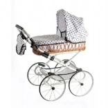 Children's Retro Pram Monika made of wicker – white with polka dots, adjustable handle