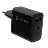 Netzladegerät Natec Ribera GAN 1x USB-A + 1x USB-C 65W Schwarz