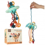 Montessori sensory rattle and teether with strings and buttons for babies