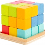 Wooden 3D Puzzle – Colorful Cube with Stand