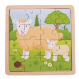 Wooden framed jigsaw puzzle, Sheep with Lamb, BIGJIGS TOYS, 18 pieces