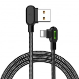 Abgewinkeltes USB Lightning Kabel mit LED-Hintergrundbeleuchtung McDodo 1,2m Schwarz