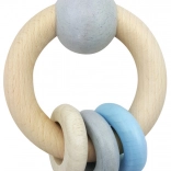 Hess round wooden rattle with ball and rings – blue