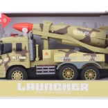 Battery-powered military vehicle with rocket for kids
