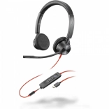 Poly Blackwire 3325 MS Headset mit USB‑C, USB‑A‑Adapter und 3,5‑mm‑Anschluss