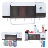 Wandorganizer voor tandenborstels met tandpastadispenser en 3 bekers, wit