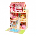 Wooden dollhouse with furniture, pool and LED lighting ECOTOYS