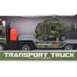 Military truck with battery-powered helicopter