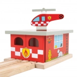 Wooden Fire Station with Helipad Bigjigs Rail