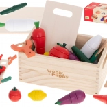 légumes magnétiques en bois à découper dans une caissette avec accessoires