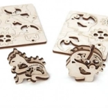 Ugears 3D Mechanical Wooden Puzzle – 4 Mechanical Keychains Character Symbols
