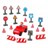 Jeujura Wooden Driver Figures with Car and Traffic Signs