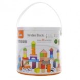 Blocs de construction en bois dans un seau – 50 pièces