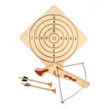 Wooden crossbow with arrows and target small foot