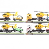 Camion avec hélicoptère et voiture tout-terrain