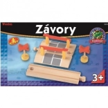 Spoorwegovergang met slagbomen en borden