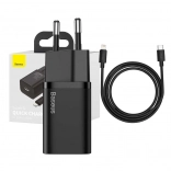 Baseus Super Si Schnellladegerät 1C 20W mit USB-C auf Lightning Kabel 1m schwarz
